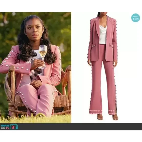 Cinq a Sept Dive Studded Crepe Pink Silver Single Button Blazer Jacket 4 NWT - Picture 2 of 10